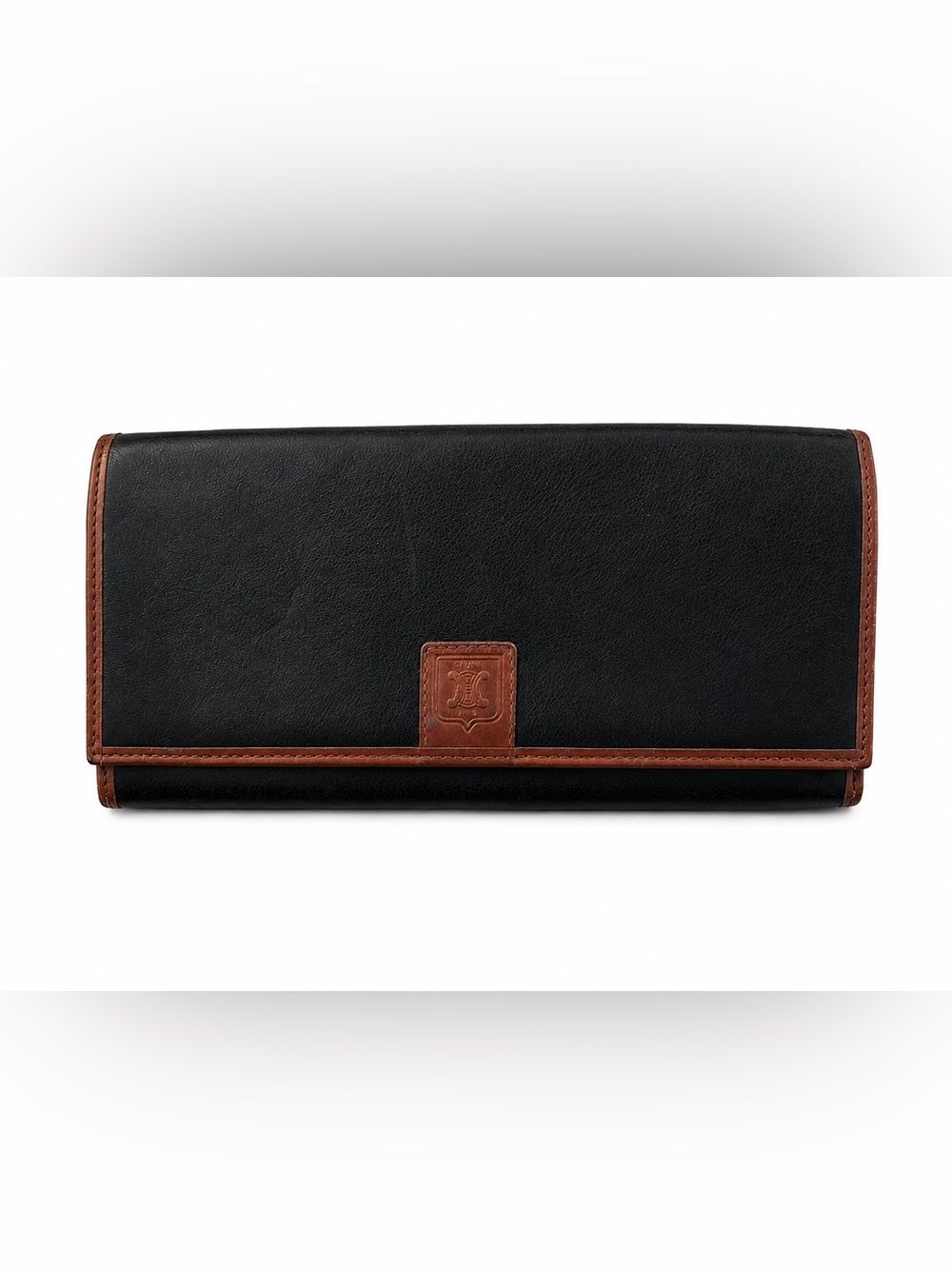 Vintage Celine Leather Long Wallet / Clutch – Black & Brown Trim – Made in Italy